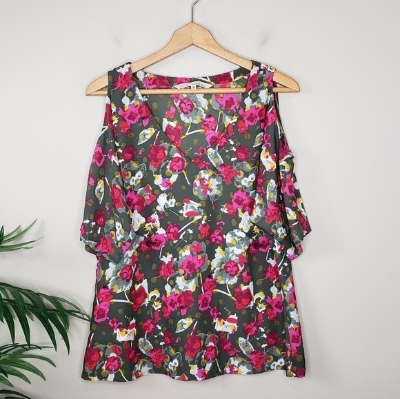 RACHEL Rachel Roy | Colorful Floral Cold Shoulder Blouse Size Medium - Picture 1 of 7